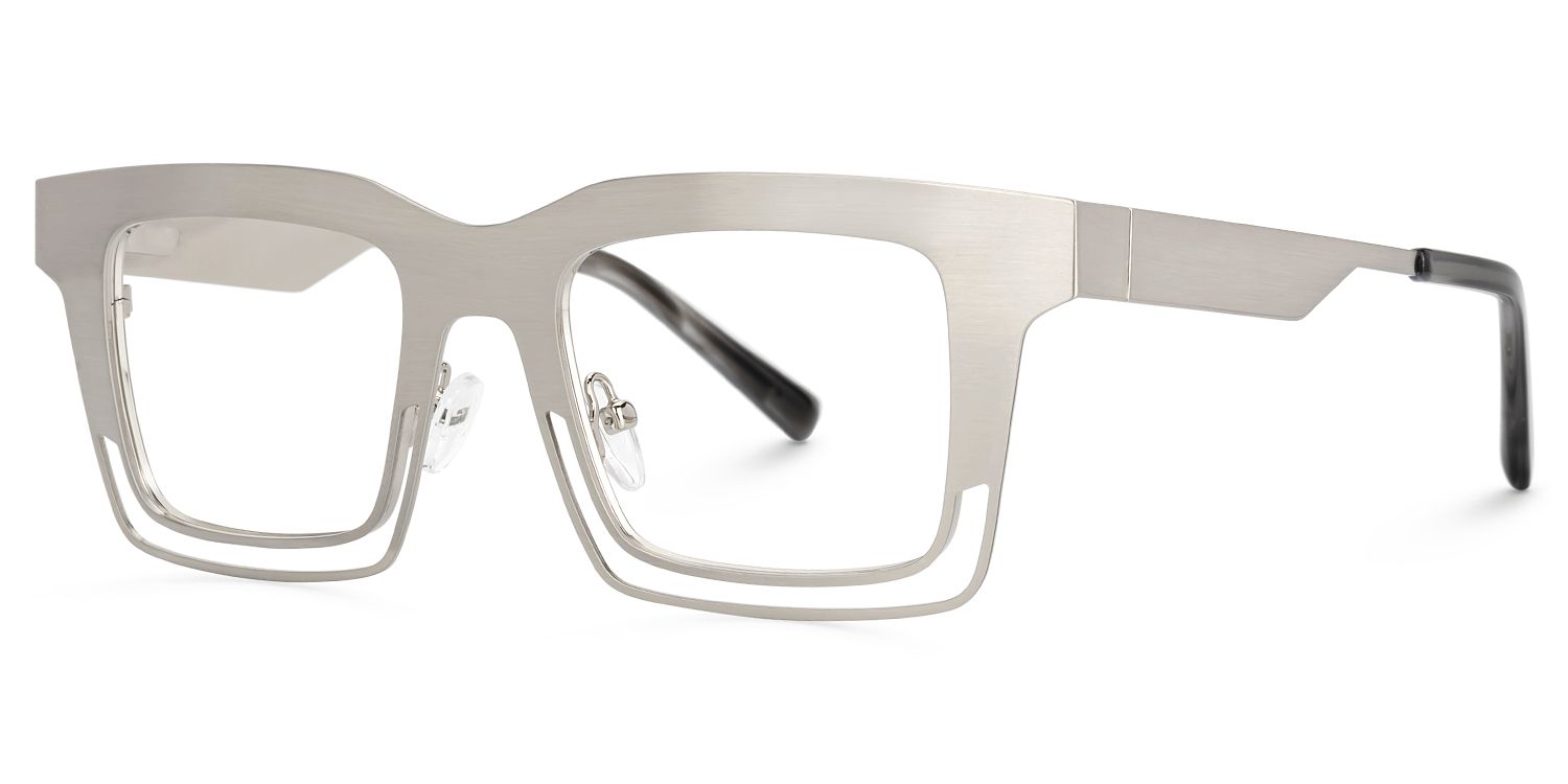 Evan Rectangle Silver Frame Eyeglasses for Males | ZEELOOL Canada2