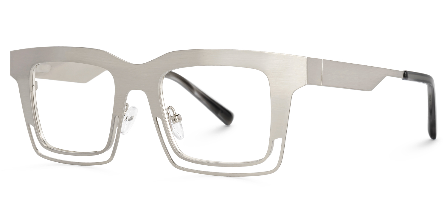 Evan Rectangle Silver Frame Eyeglasses for Males | ZEELOOL Canada2