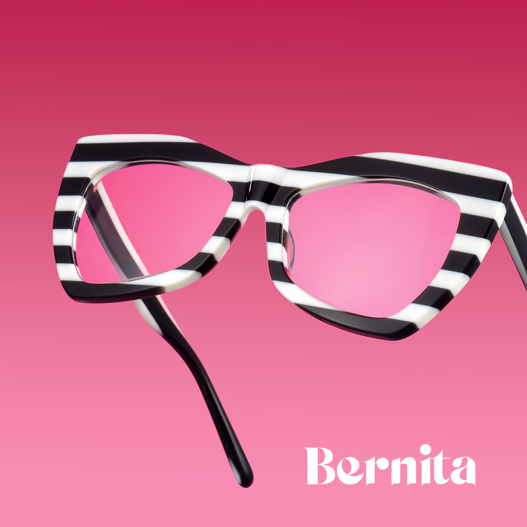 Bernita Geometric Black and White Striped Frames Glasses0