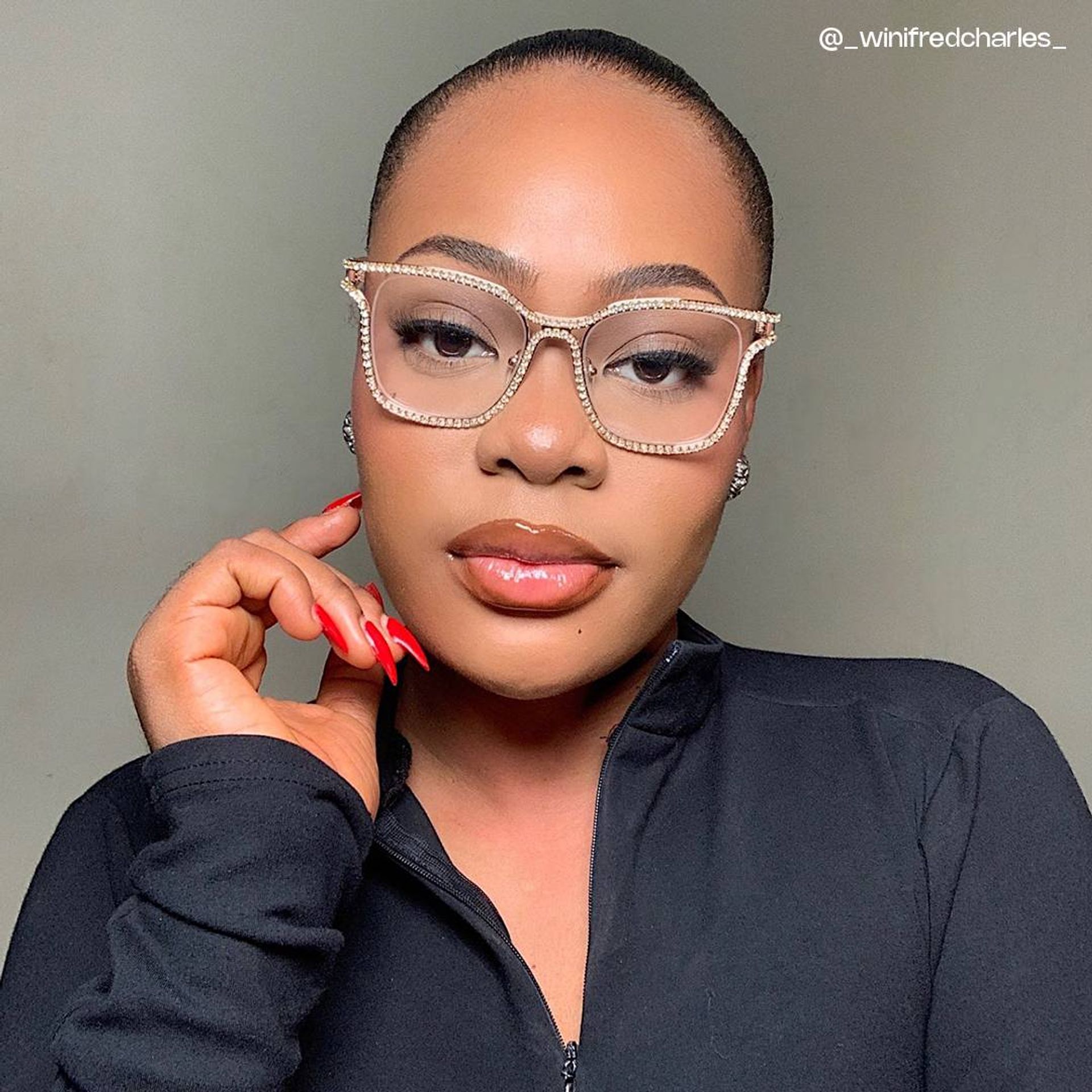 Half Rim Square Glasses With Decorated Shiny Diamonds10