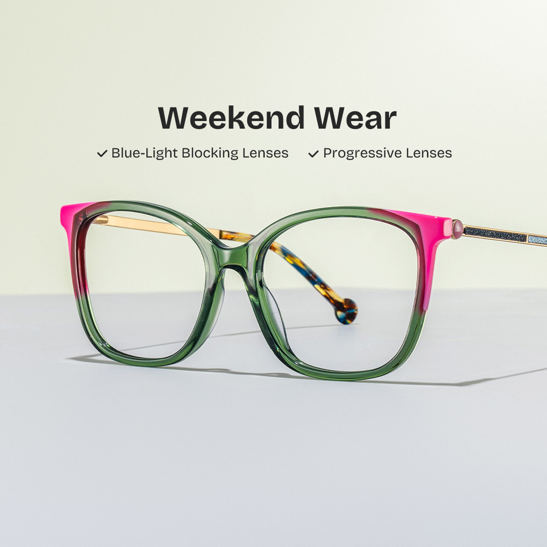 Nico Eyeglasses in Square Green Pink Frame | ZEELOOL Canada0