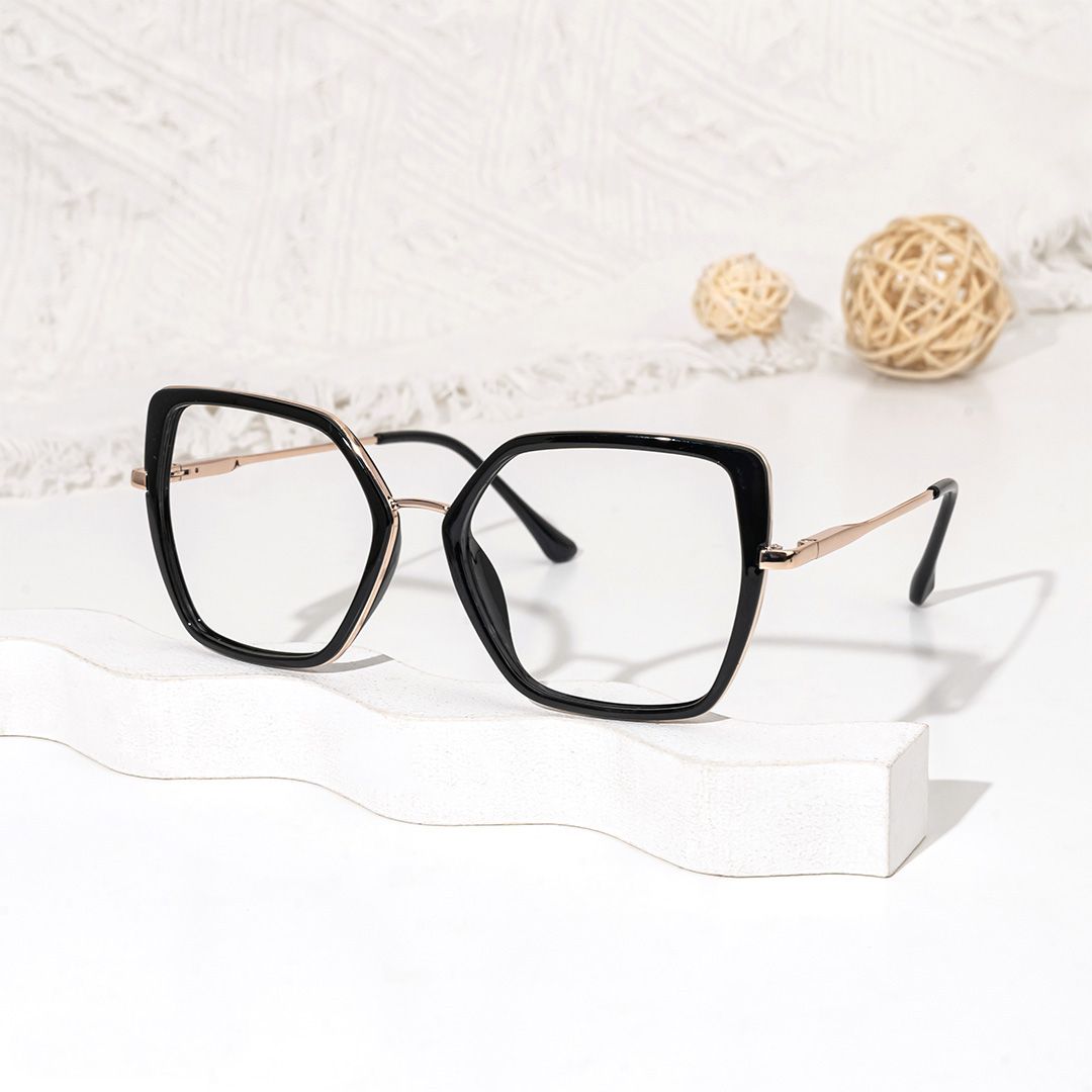 Geometric Keller Black Glasses deals -Zeelool Glasses0