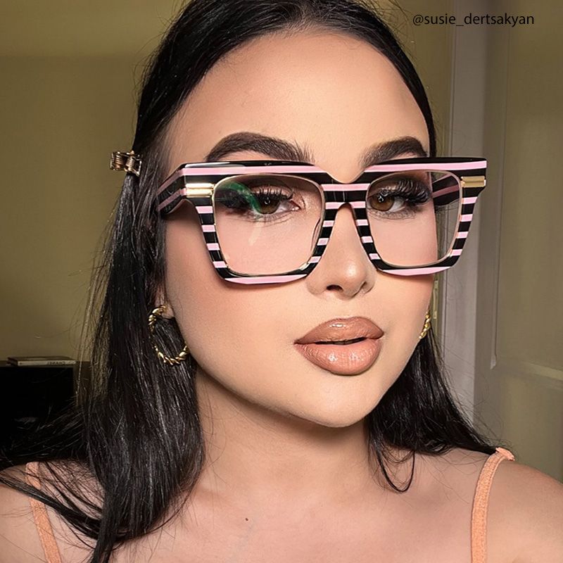 Taylor Square Black Pink Striped Frame Glasses for females | ZEELOOL Canada6