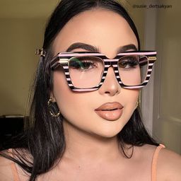 Taylor Black Pink Striped Square Glasses6