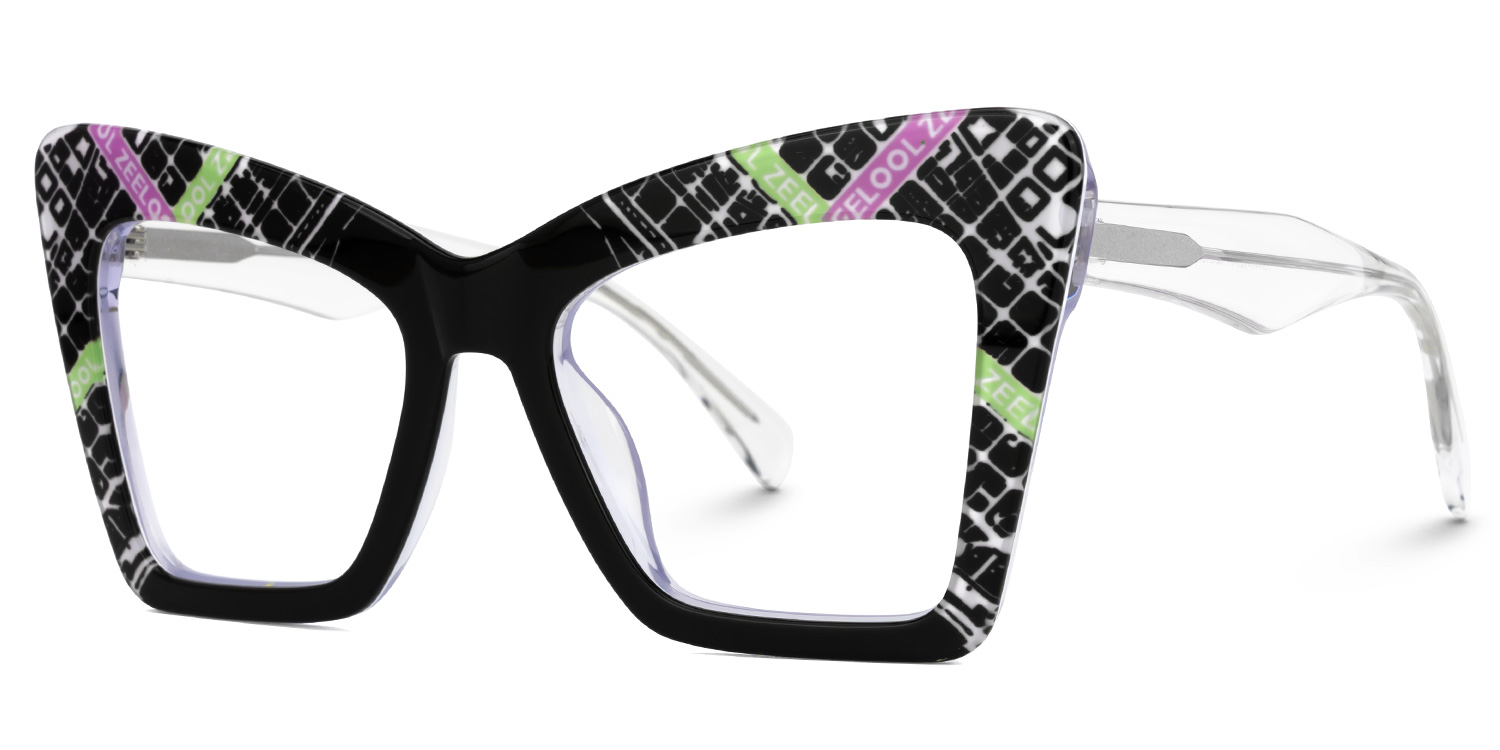 Janira Cat-eye Eyeglasses with Black-floral Frames1
