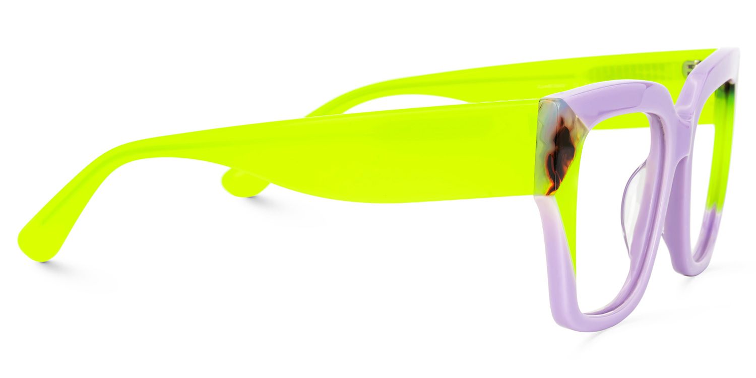 Clody Lavender Square Glasses with Lime Green Arms2