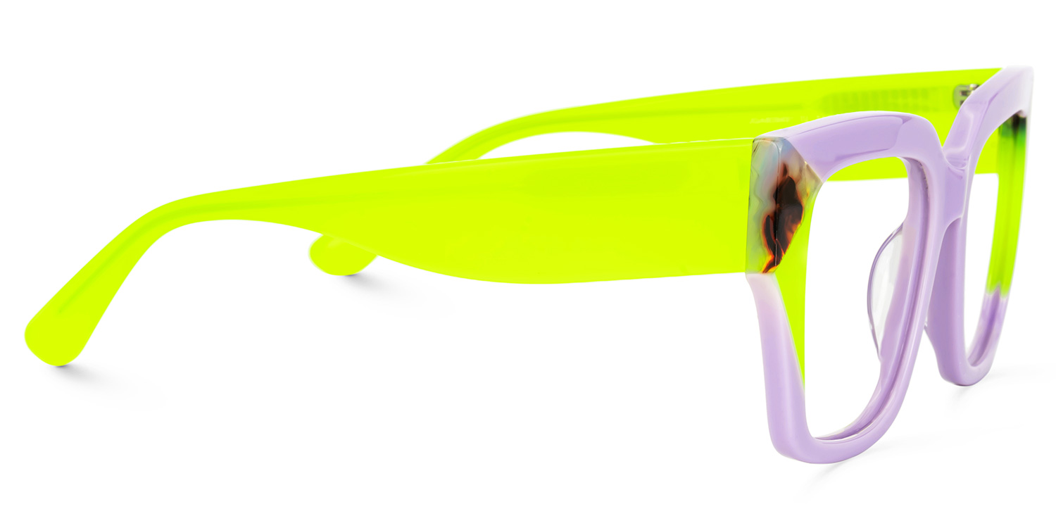 Clody Lavender Square Glasses with Lime Green Arms2