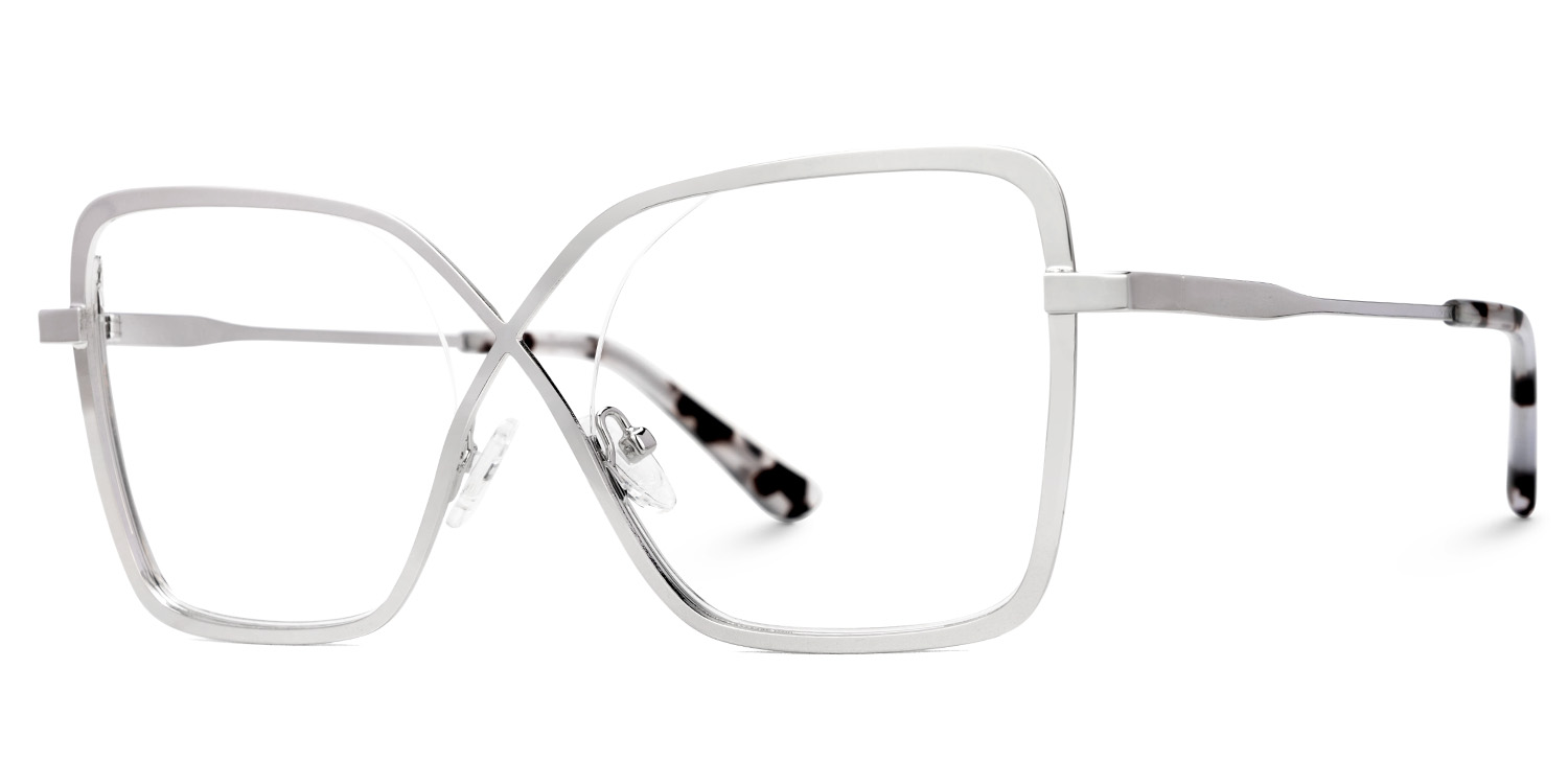 Racquel Silver Metal Glasses Frames in Square Semi-Rimless  | ZEELOOL Canada1