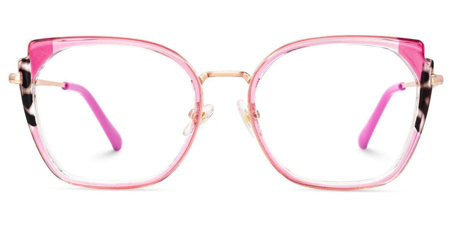 Pink Metal Frame Glasses With Wide Size For Women1