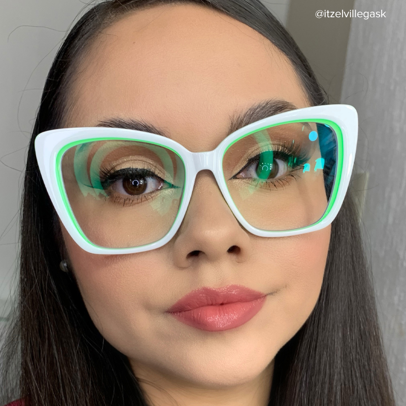 Shanell Butterfly White Eyeglasses and Green Stripes Frame5