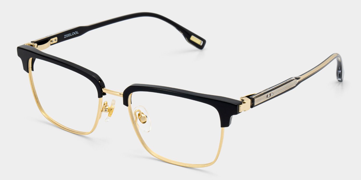 Audrey Black Eyeglasses with Gold Trim in Browline Shape | ZEELOOL CANADA3