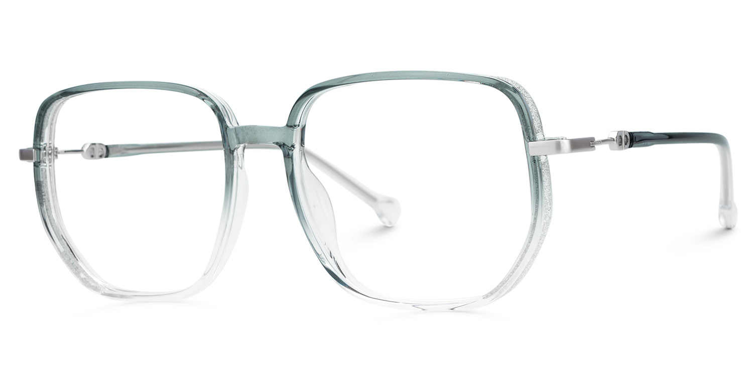 Joana Blue Green Eyeglass Frames in Geometric Wide Frame Design | ZEELOOL Canada3