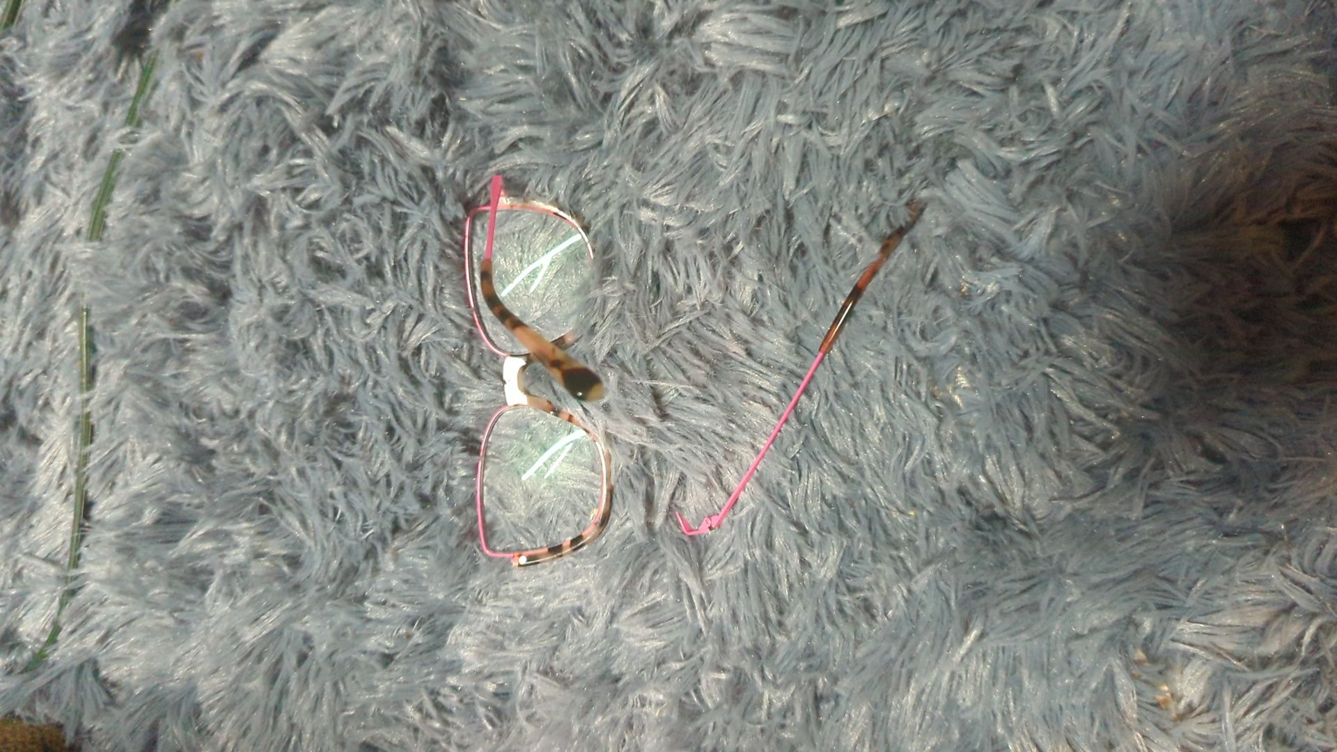 Broke . My glasses accidentally fell from the table and the arm broke.0