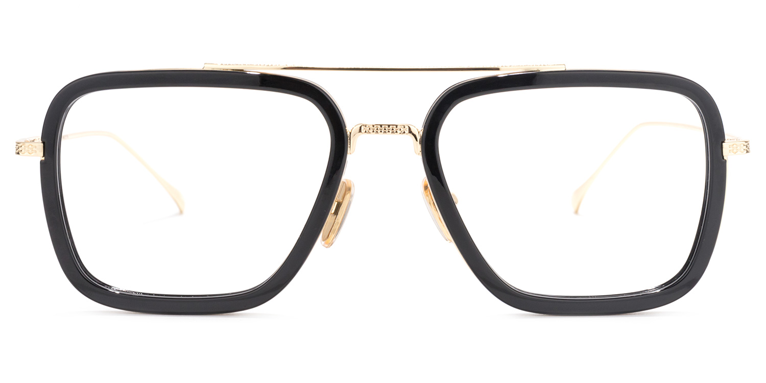 Gifford Aviator Black Frame Glasses with Gold Trim0