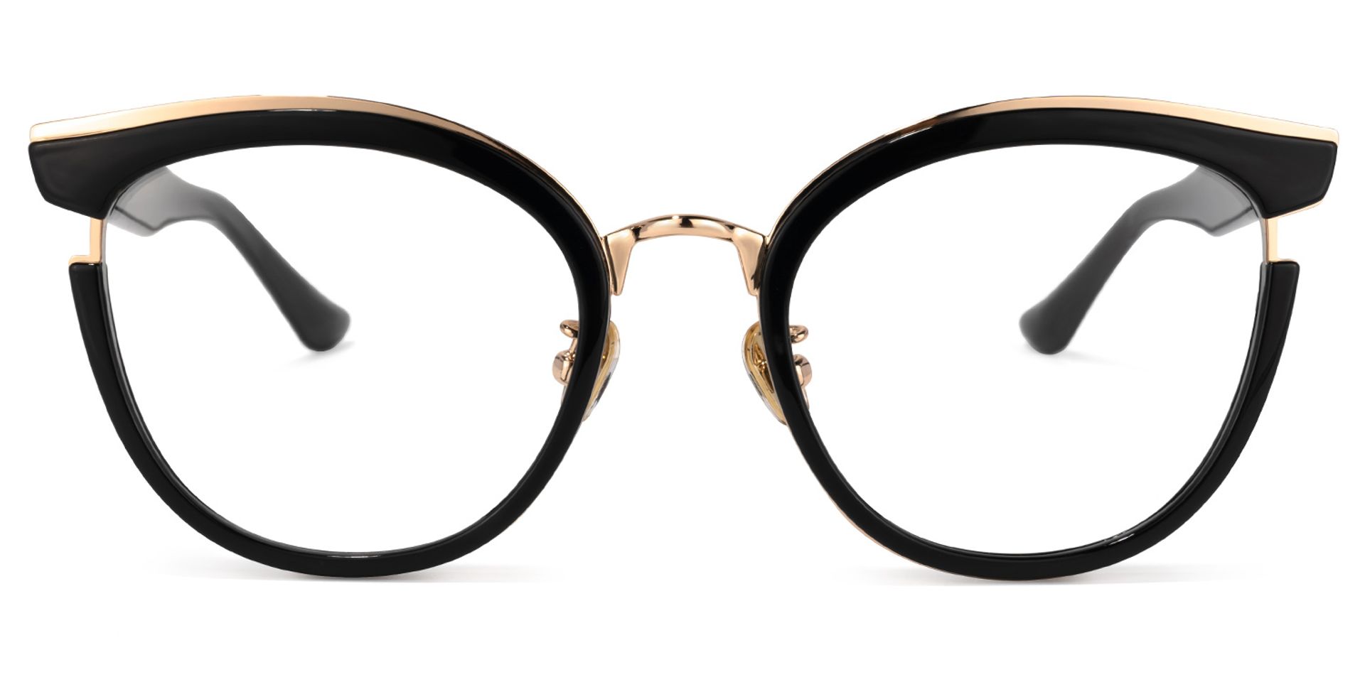 Laraine Cat Eye Black Frame Glasses with Gold Trim0