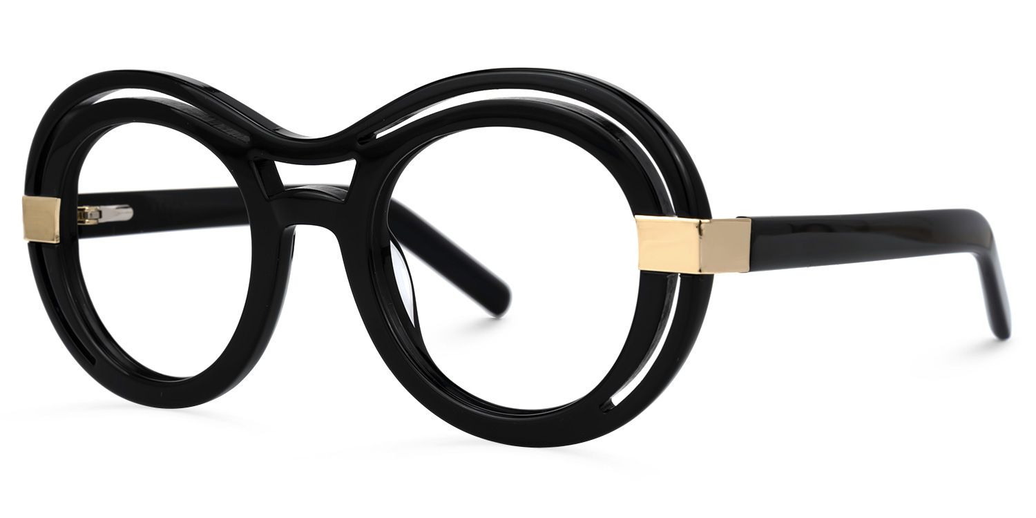 Texidor Wide Round Black Eyeglasses and Glasses Frames1