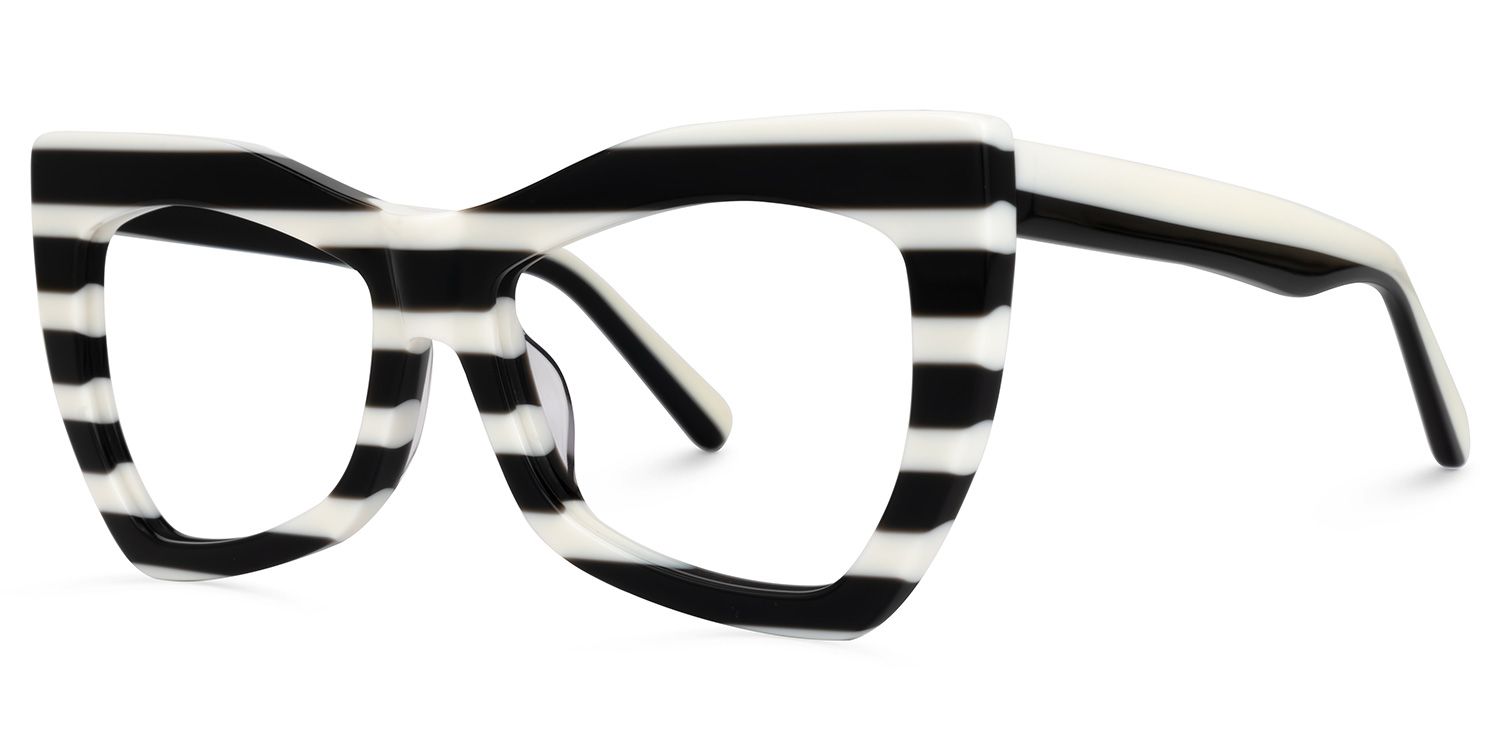 Bernita Geometric Black and White Striped Frames Glasses2