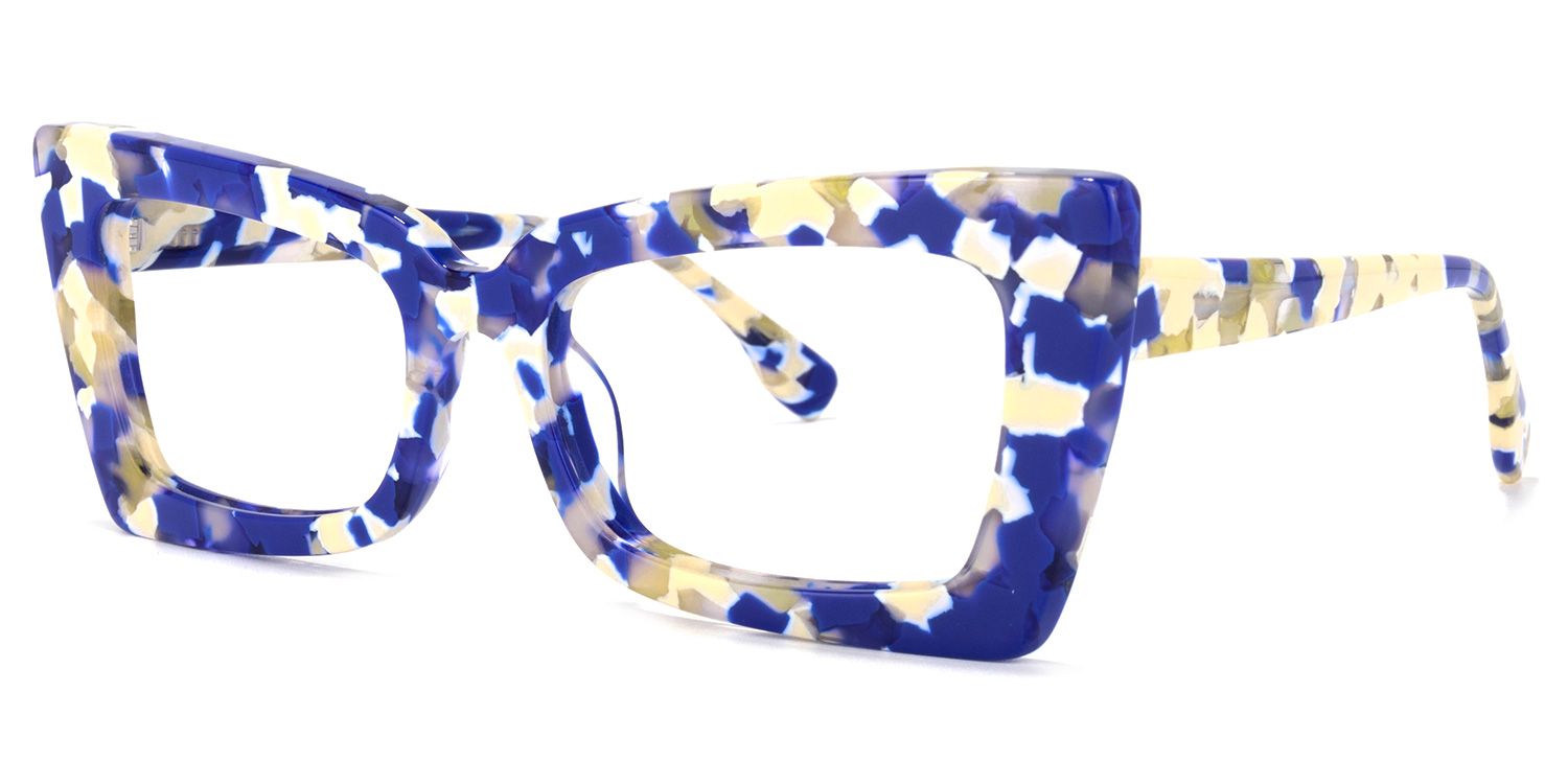 Newell Rectangle Blue-Floral Frame Glasses | Zeelool Optical1