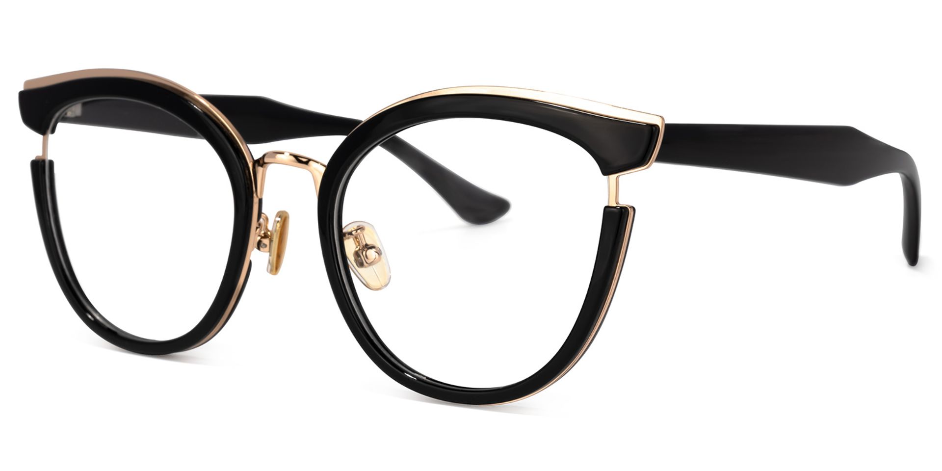 Laraine Cat Eye Black Frame Glasses with Gold Trim1