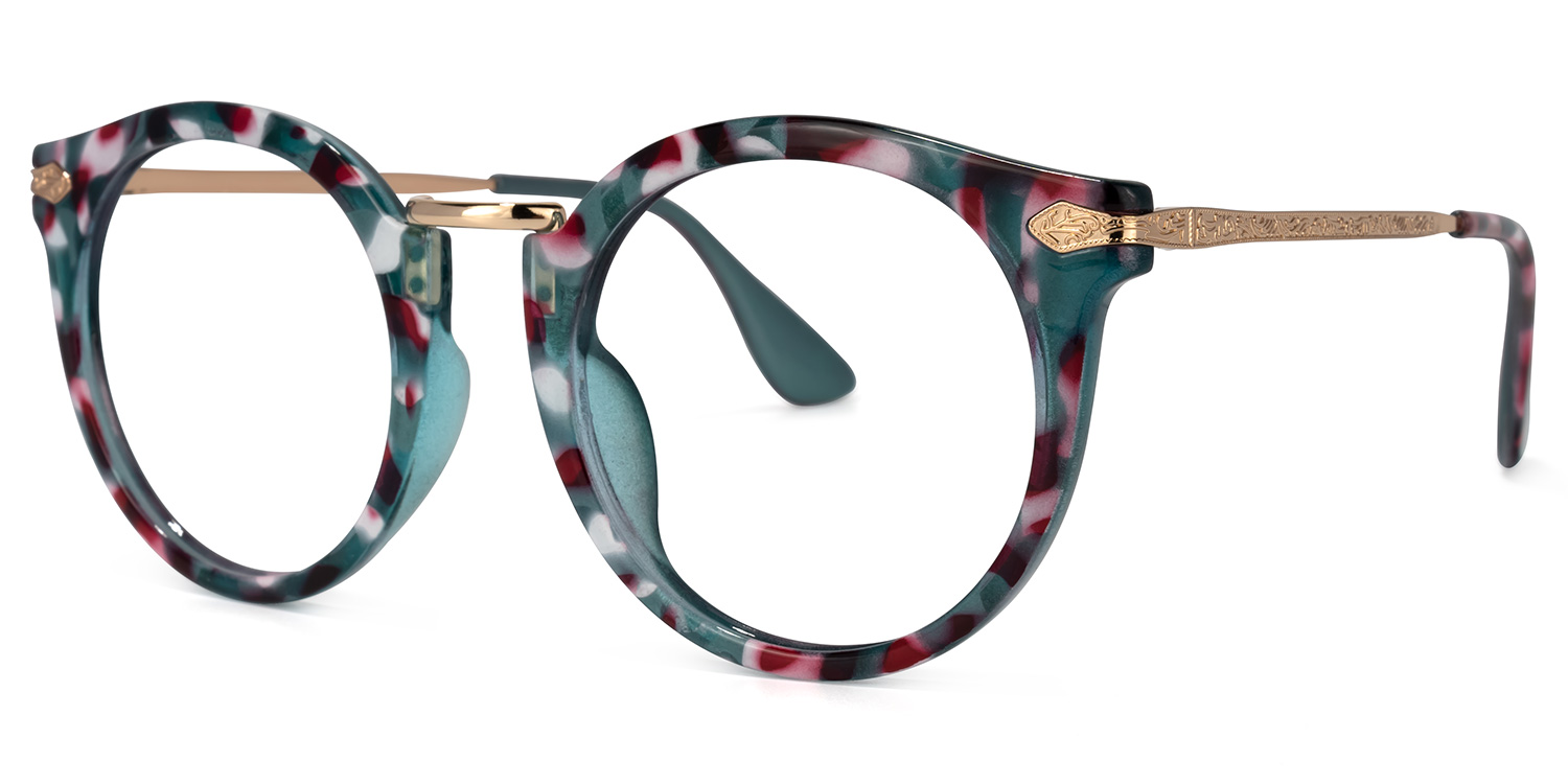 Quentina Round Blue Floral Frame Glasses | ZEELOOL Canada1