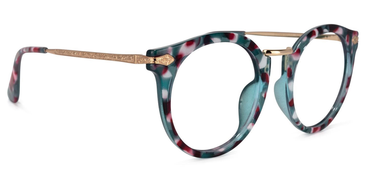 Quentina Round Blue Floral Frame Glasses | ZEELOOL Canada2