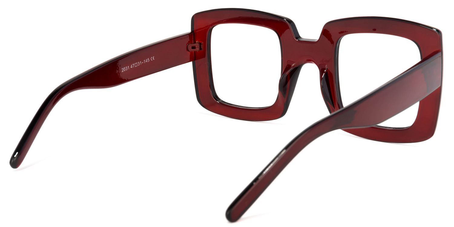 Quincey Square Dark-Red Glasses4