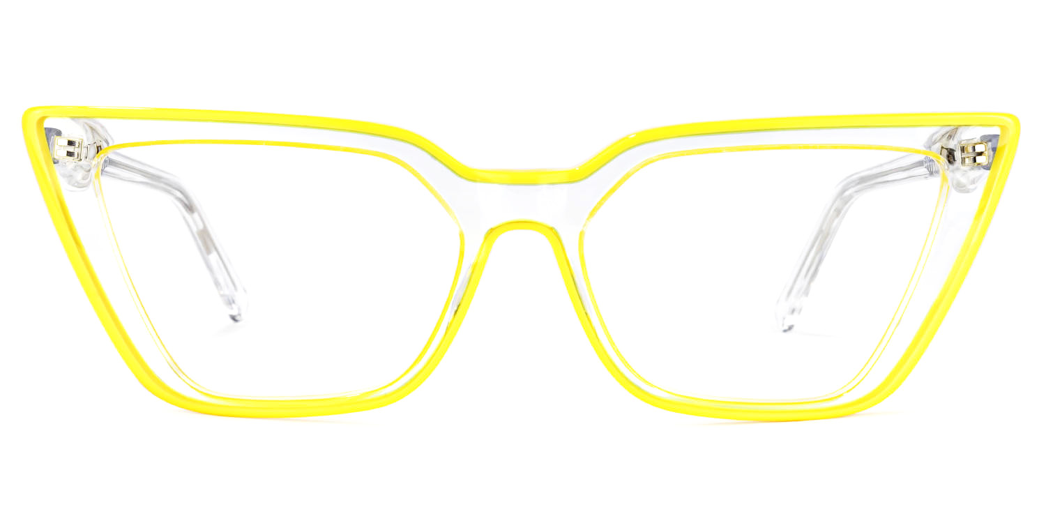Yosef Clear Yellow Cat Eye Frame Glasses, Cyber Eyeglasses0