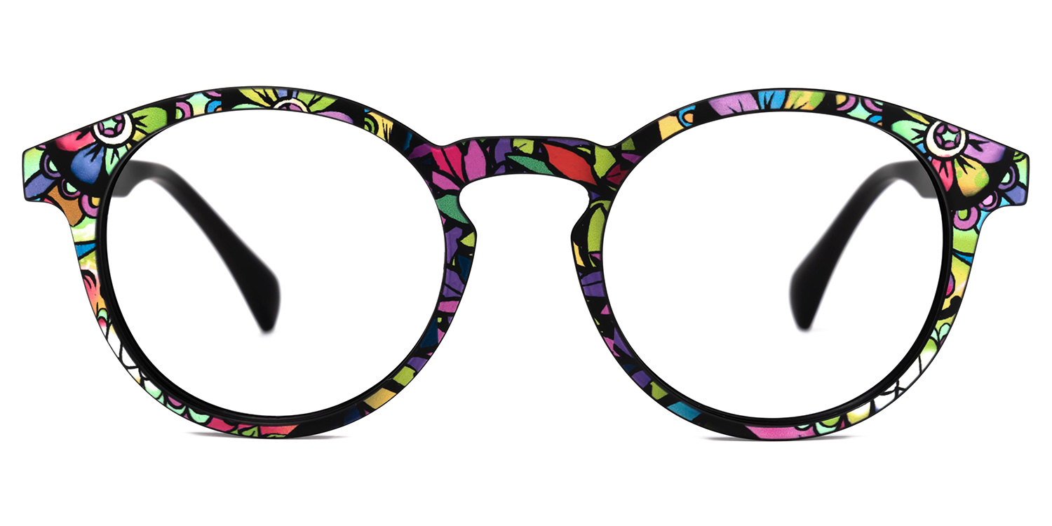 Street-Artist Round Eyeglasses and Purple-Floral Frames0