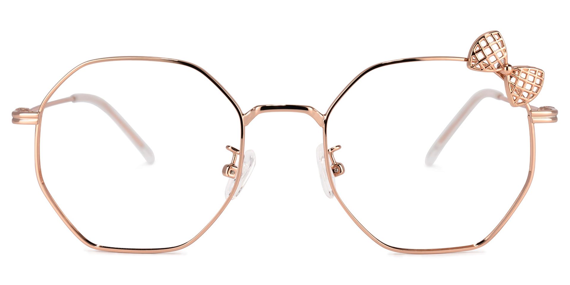 Kaitlyn Geometric Rose-Gold Thin Frame Glasses with Bow0