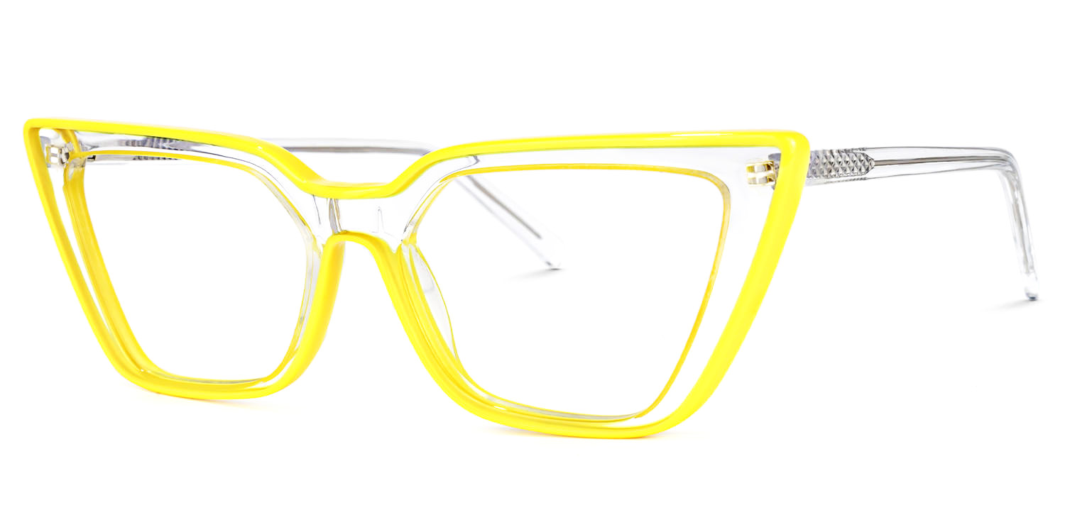 Yosef Clear Yellow Cat Eye Frame Glasses, Cyber Eyeglasses1