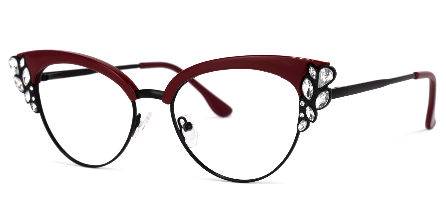 Hearn Cat Eye Dark-Red Glasses | ZEELOOL Canada1