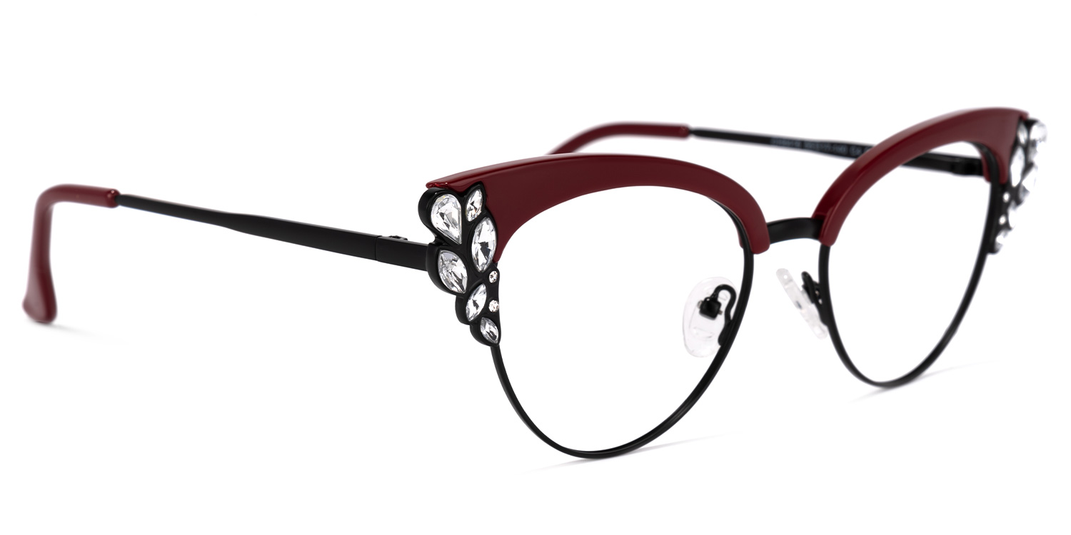 Hearn Cat Eye Dark-Red Glasses | ZEELOOL Canada2
