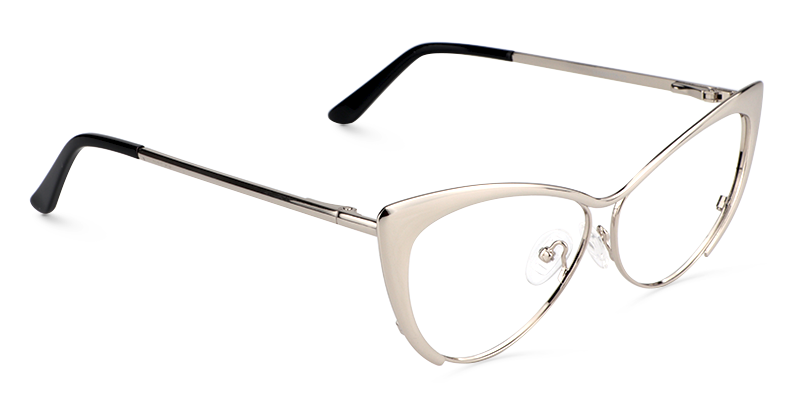 Ellen Cat eye Silver Eyeglasses and Metal Browline Frame2
