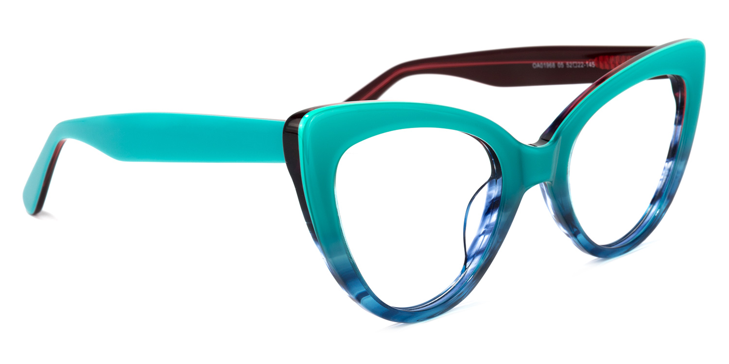 Claudette Cat Eye Teal Blue-Green Frame Glasses | ZEELOOL Canada2