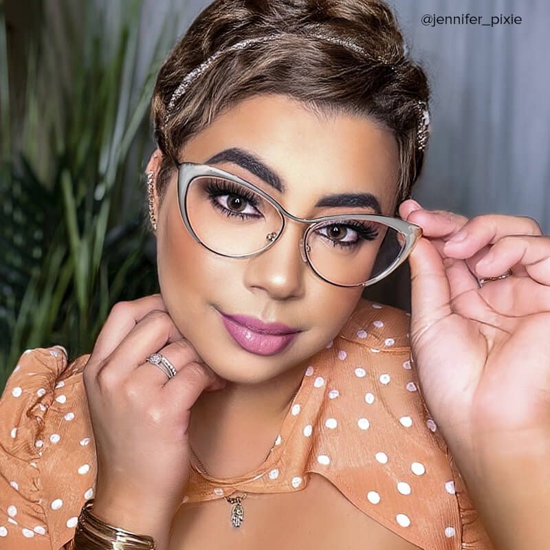 Ellen Cat eye Silver Eyeglasses and Metal Browline Frame7