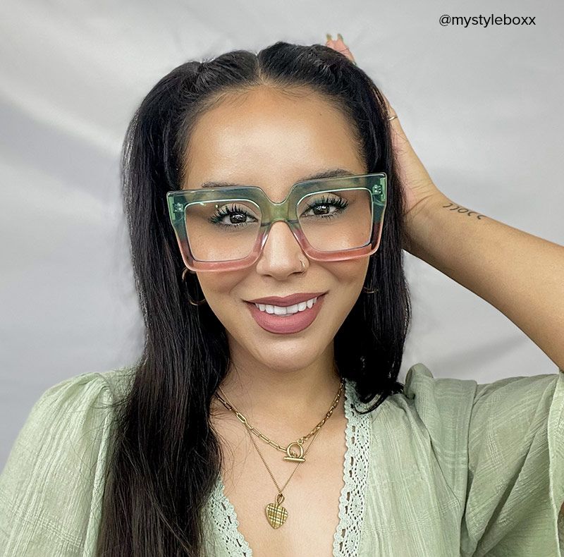 Brandon Square Green-Pink Oversized Frame Glasses8