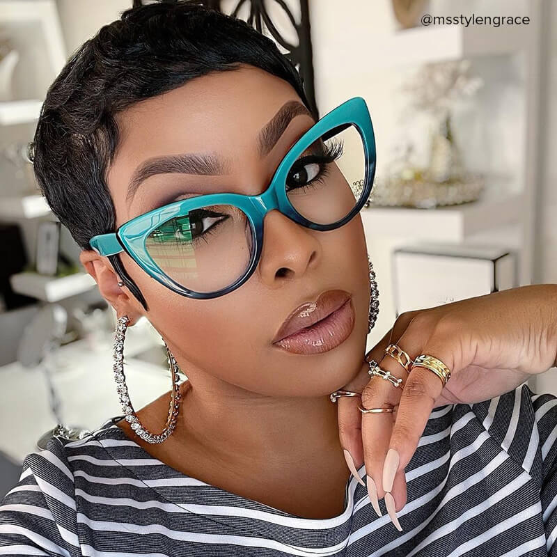 Claudette Cat Eye Teal Blue-Green Frame Glasses | ZEELOOL Canada6