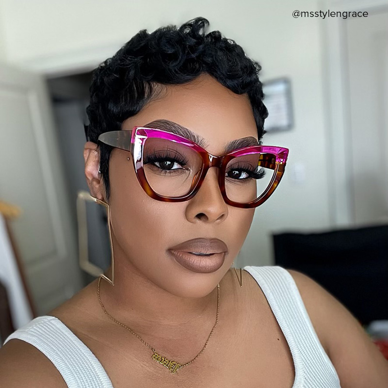 Shahdia Geometric Brown-Rose Red Frame Glasses | ZEELOOL Canada6