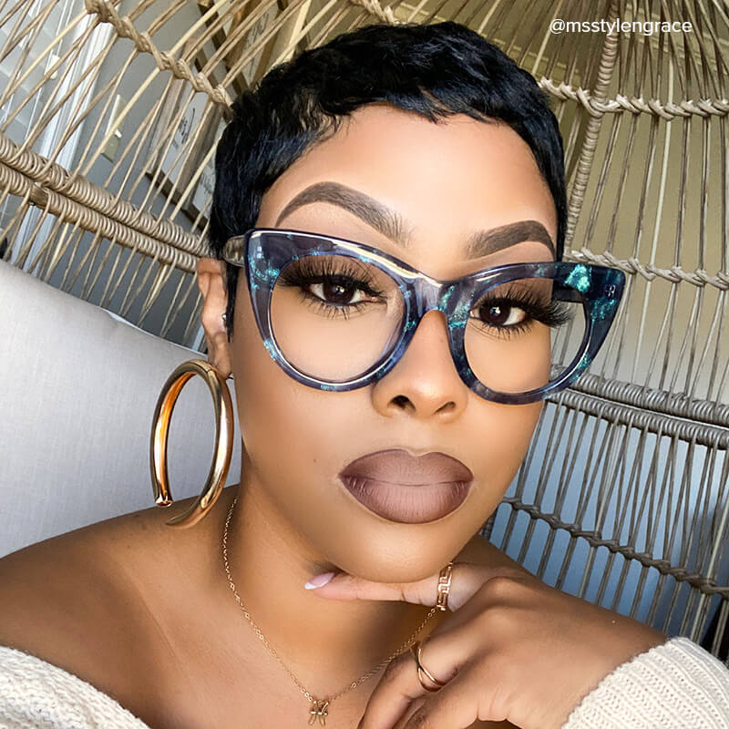 Starry Cateye Blue Frame Glasses | ZEELOOL Canada11