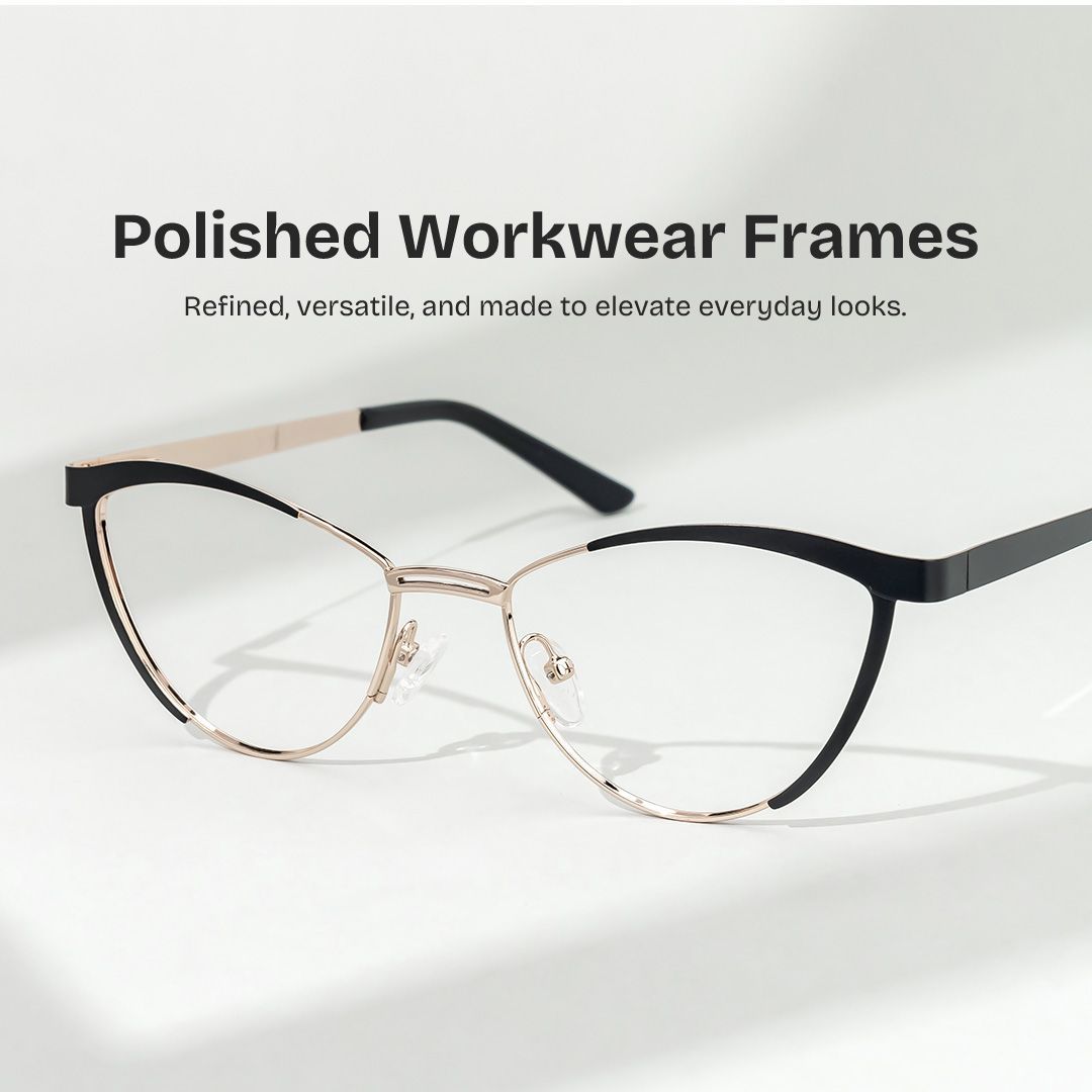 Sydney Cat Eye Metal  Black Frame Glasses | Zeelool0