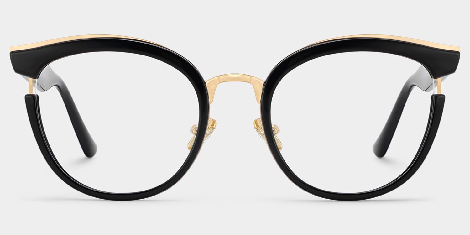 Laraine Cat Eye Black Frame Glasses with Gold Trim0