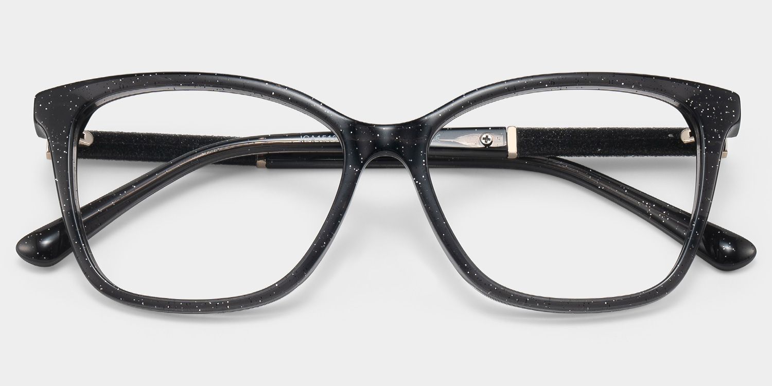 Finnian Square Black Glitter Glasses Frames for Women | ZEELOOL1