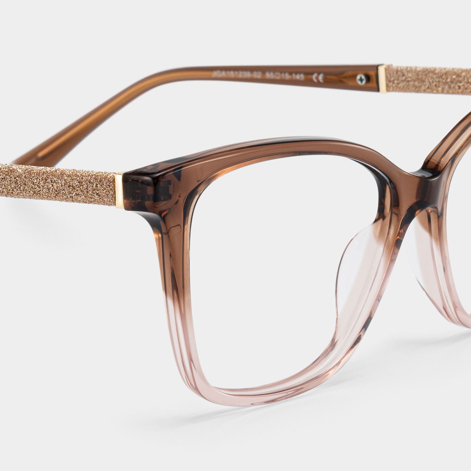 Finnian Square Clear Brown Glasses Frames with Glitter Fabric | ZEELOOL5