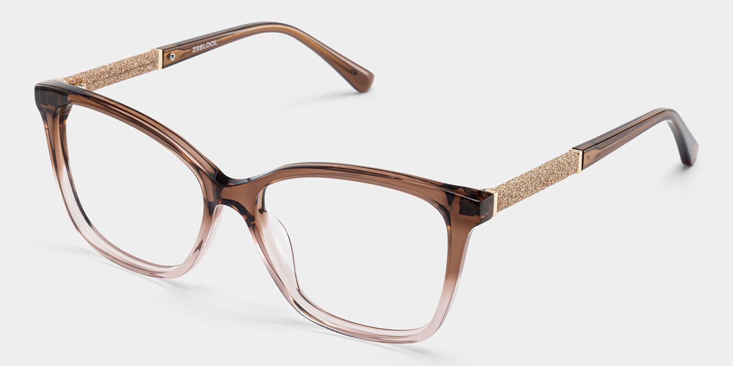 Finnian Square Clear Brown Glasses Frames with Glitter Fabric | ZEELOOL3