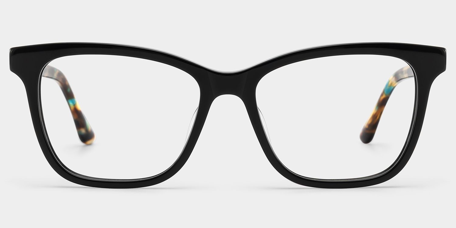 Faith Black Rectangle Reading Glasses with Flower Arms | ZEELOOL1