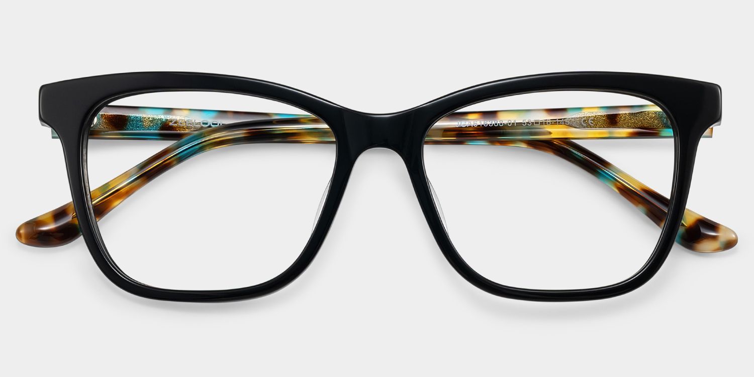 Faith Black Rectangle Reading Glasses with Flower Arms | ZEELOOL2