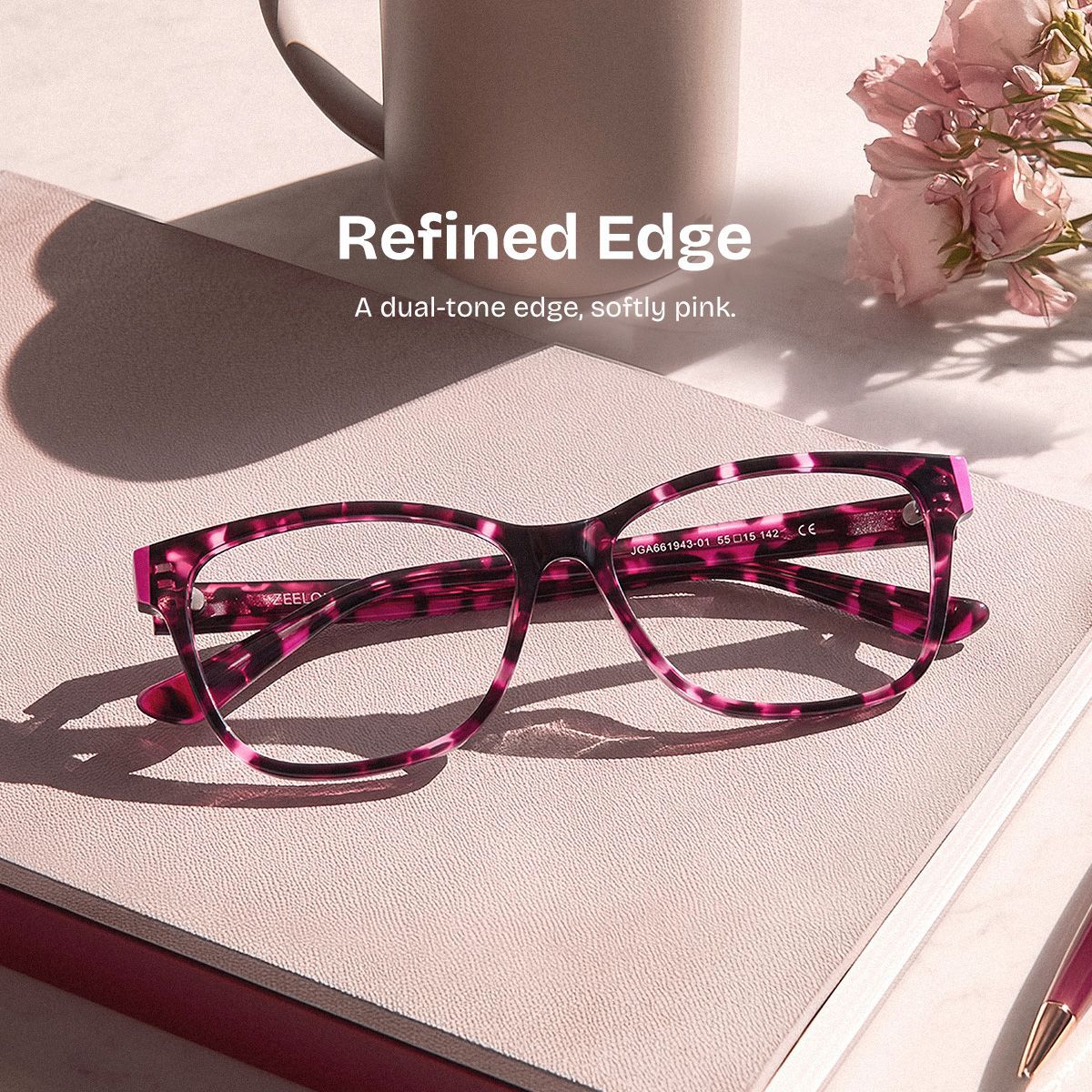 Eva Pink Tortoise Rectangle Frame Eyeglasses | ZEELOOL0