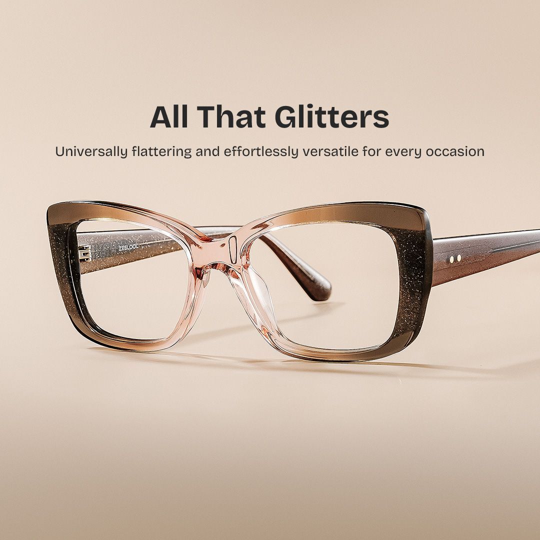 Leona Rectangle Brown Omber Glasses with Glittering Powder | ZEELOOL0