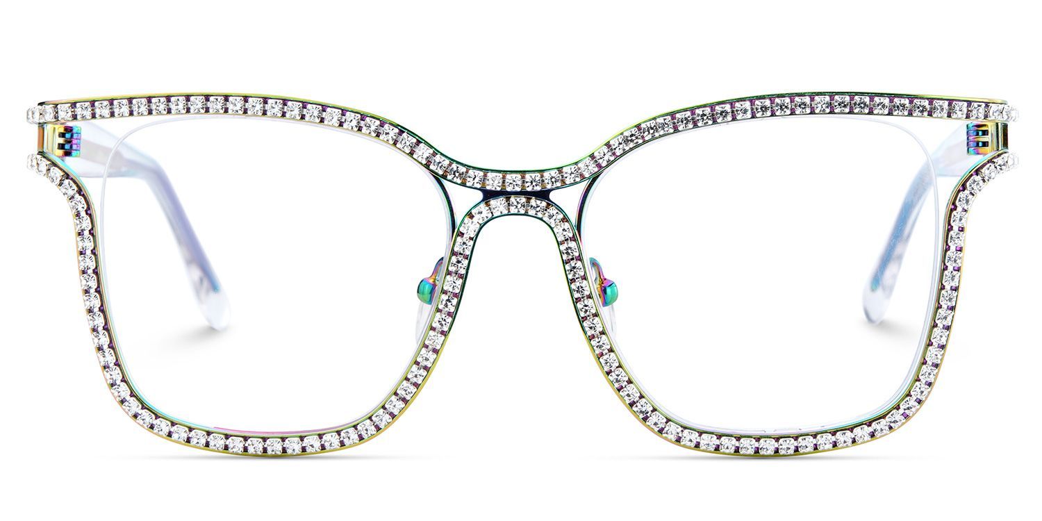 Shine Square Iridescent Glasses with Shiny Diamonds on the Side0