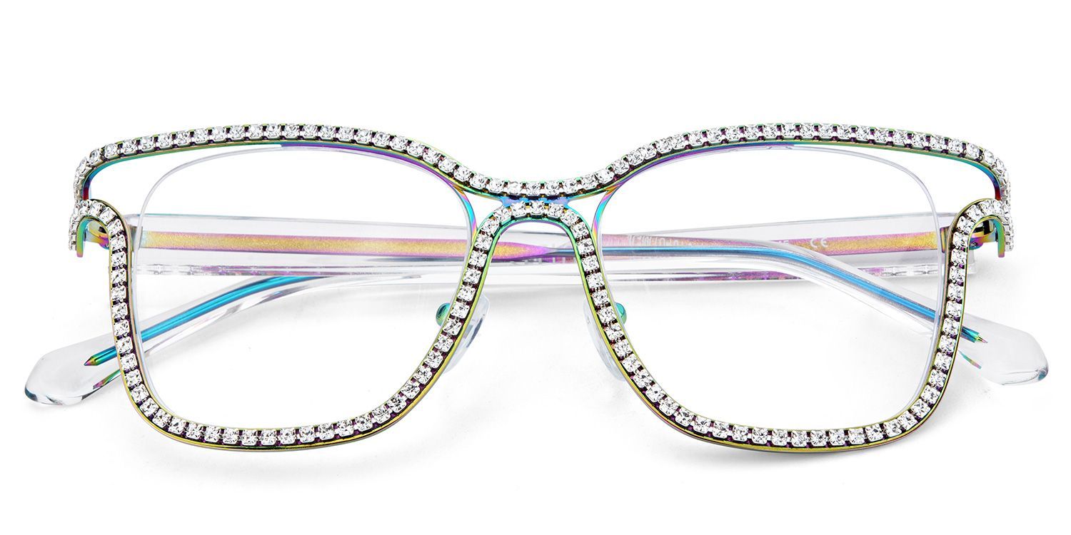 Shine Square Iridescent Glasses with Shiny Diamonds on the Side1